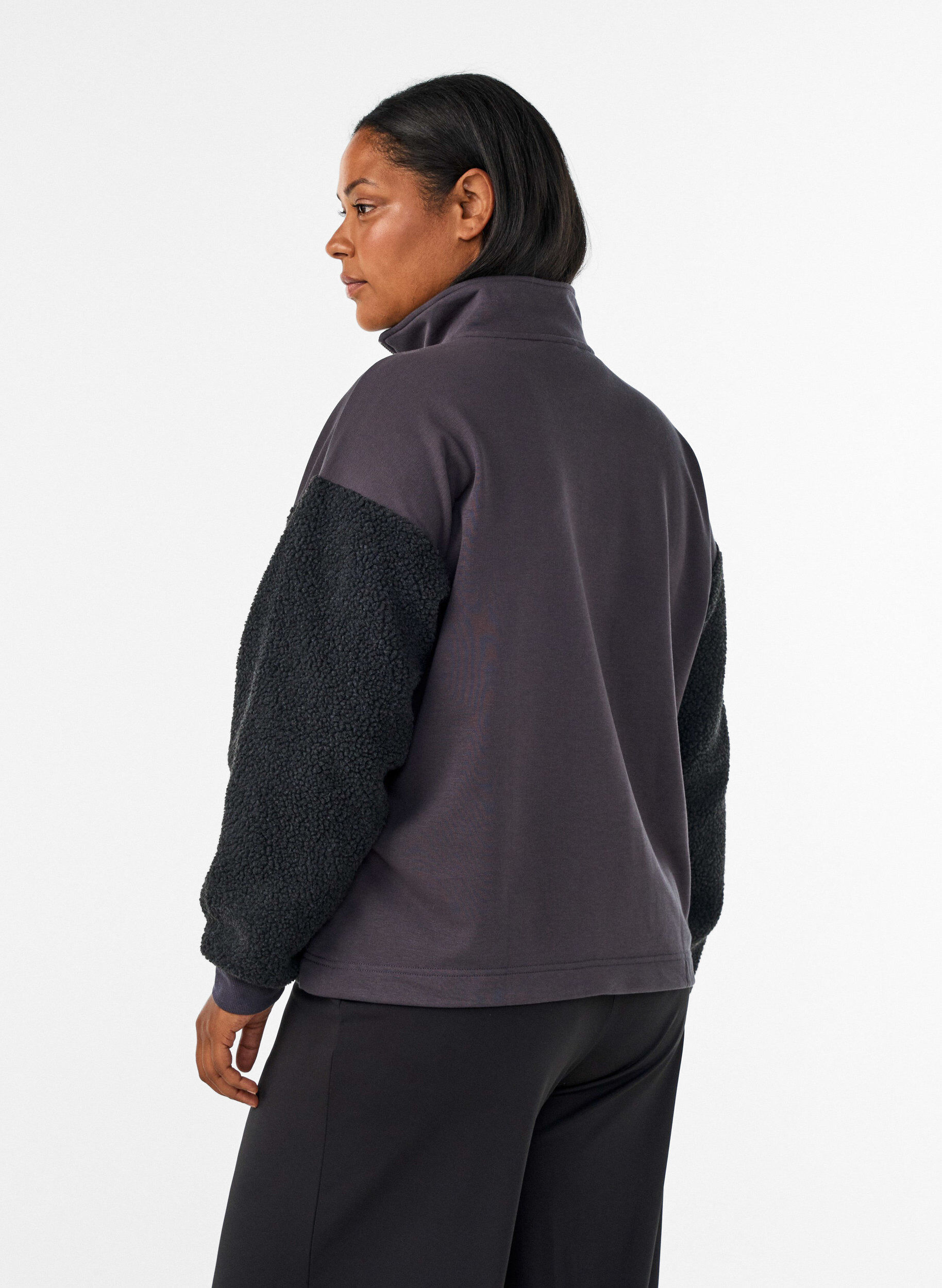 ZizziSweatshirt met teddymouwen en een hoge hals, Grijs, Model image number 2