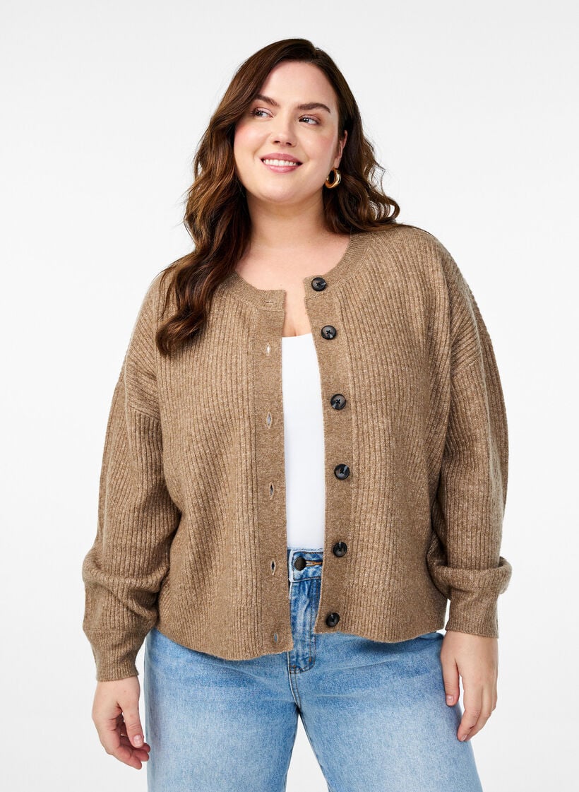 Vest van ribtricot met knopen, Bruin, Model image number 0