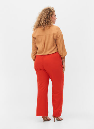 Flared broek met elastiek in de taille, Fiery Red, Model image number 1