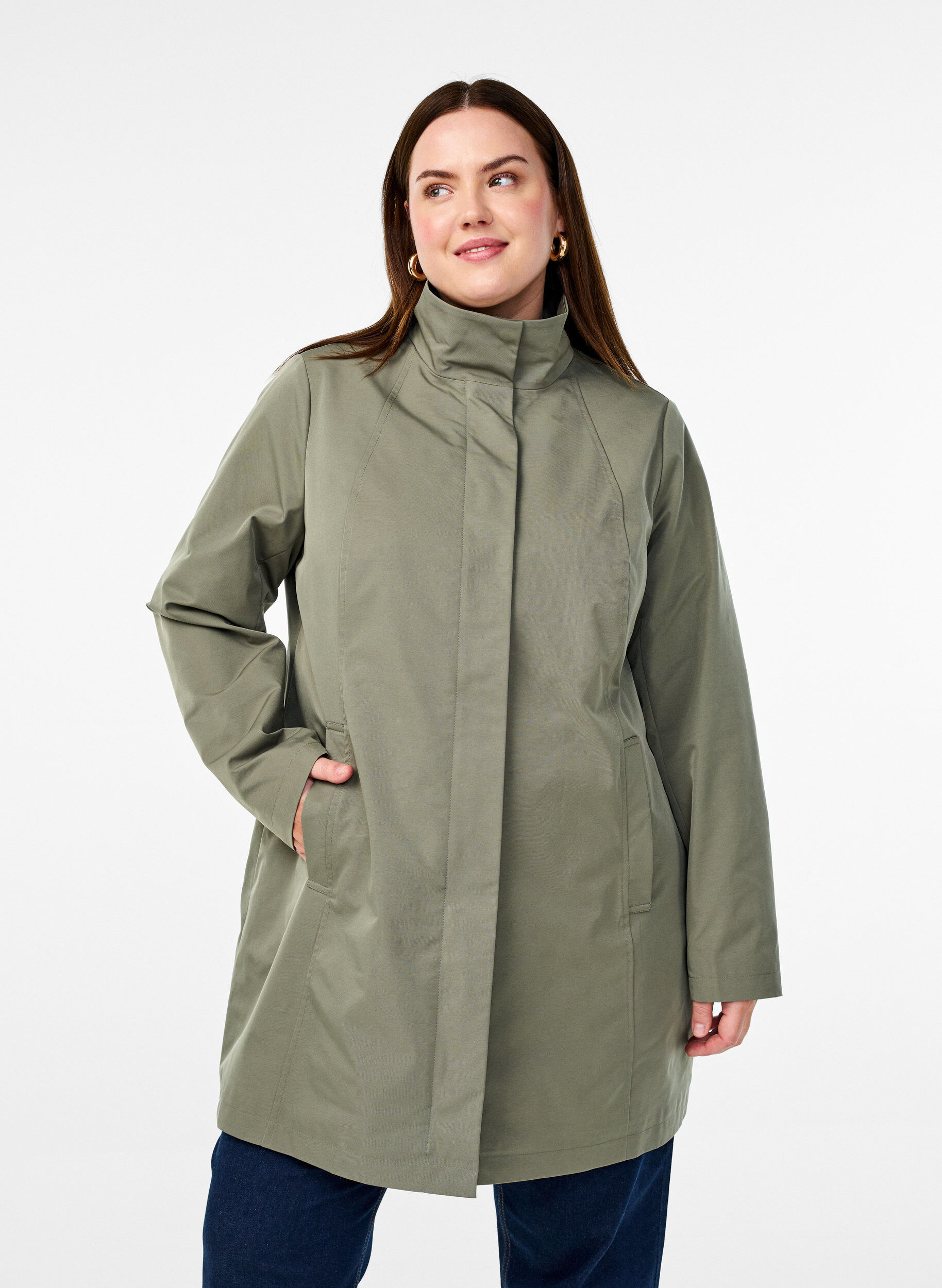 Veste avec poches et col montant, Vert fonc&eacute;, Model