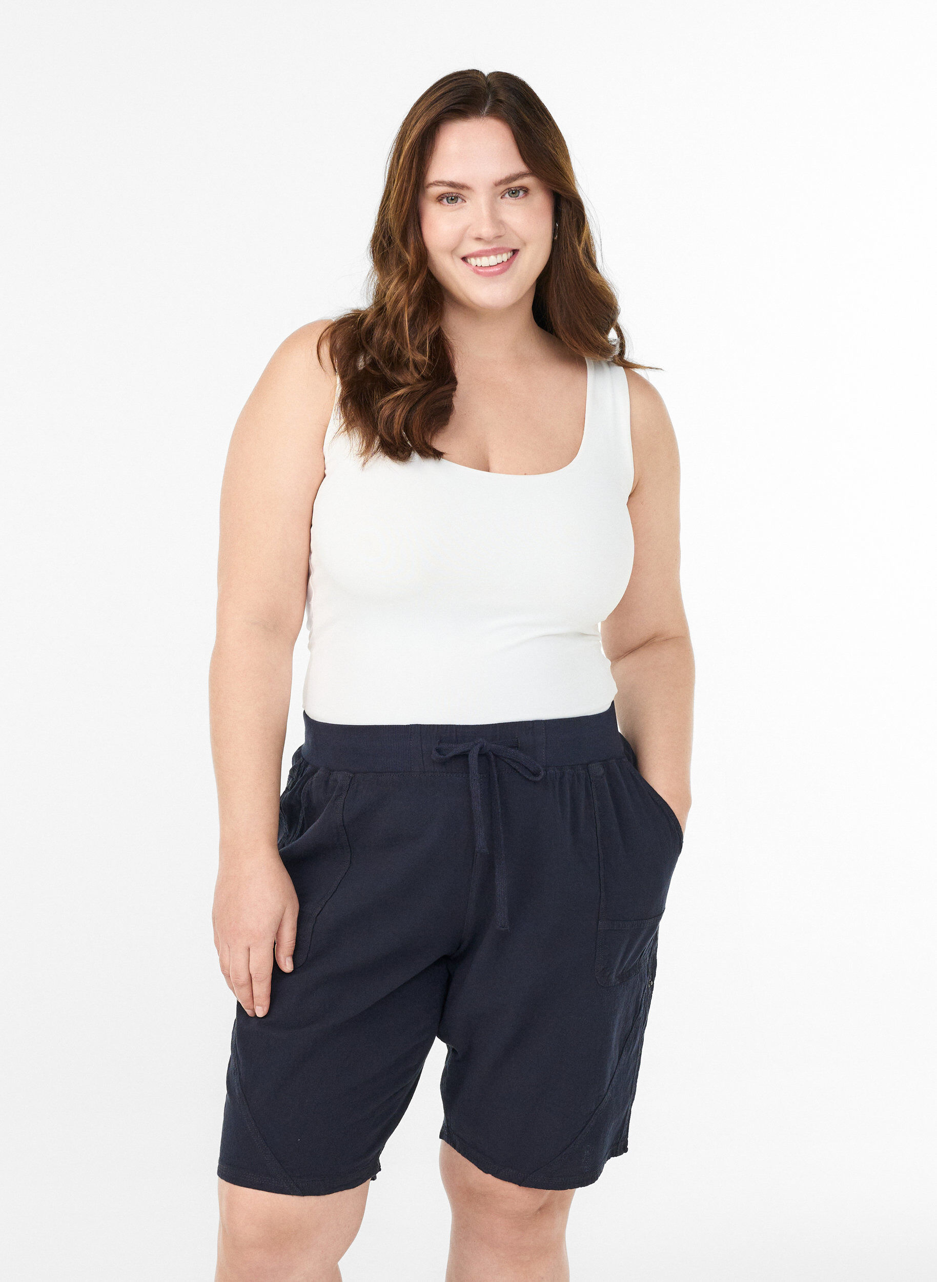 Losse katoenen short met zakken, Blauw, Model