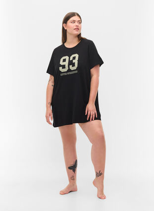 T-shirt de pyjama oversize en coton biologique, Black w. 93, Model image number 3