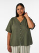 Chemise en coton &agrave; manches courtes avec col V, Vert, Model image number 0