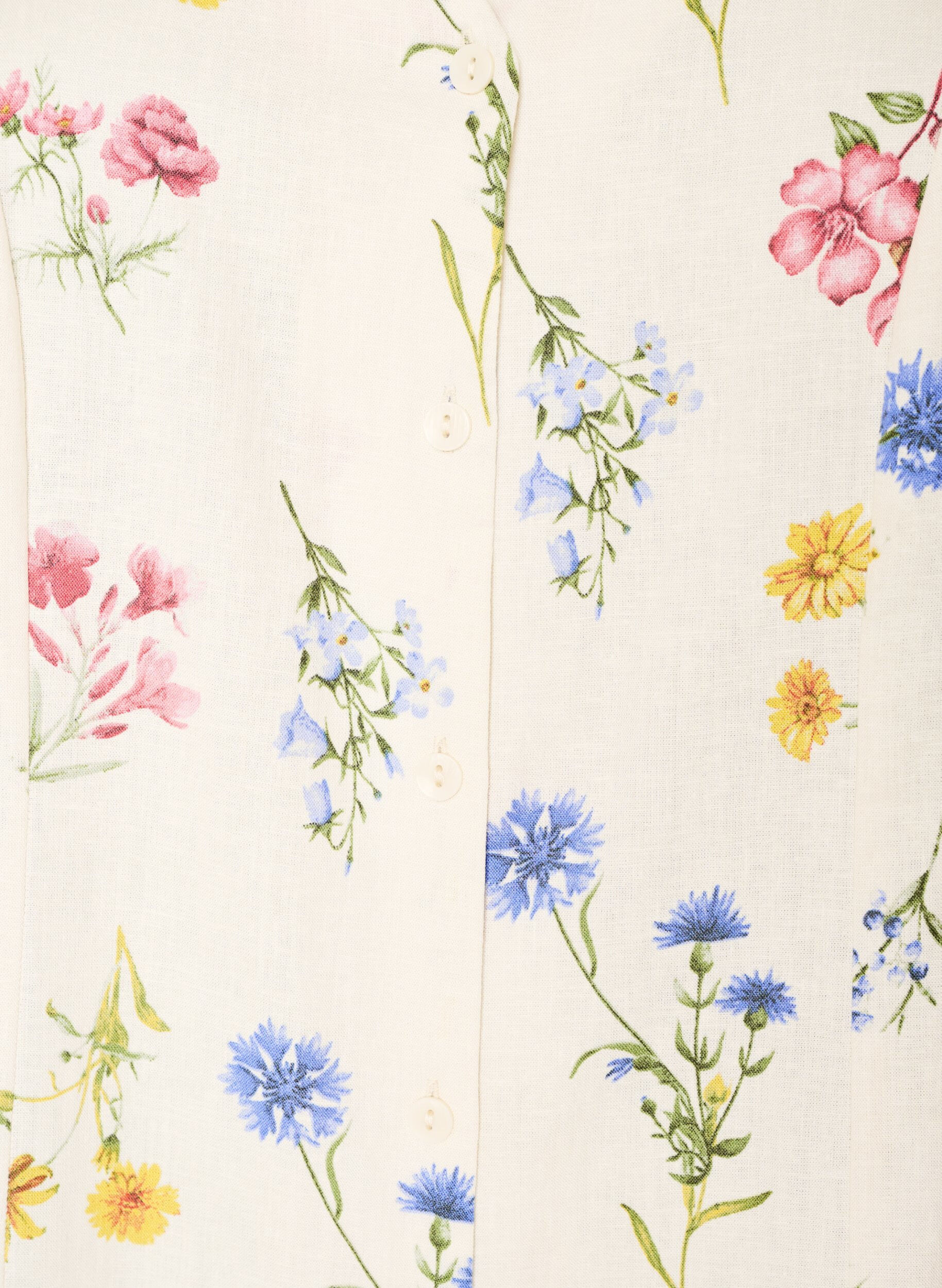 Zizzi Robe midi en lin et viscose avec manches &agrave; volants, Beige, Packshot image number 2