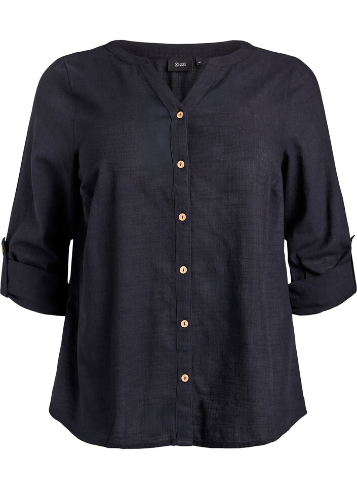 Chemisier en coton avec col en V, Noir, Packshot image number 0