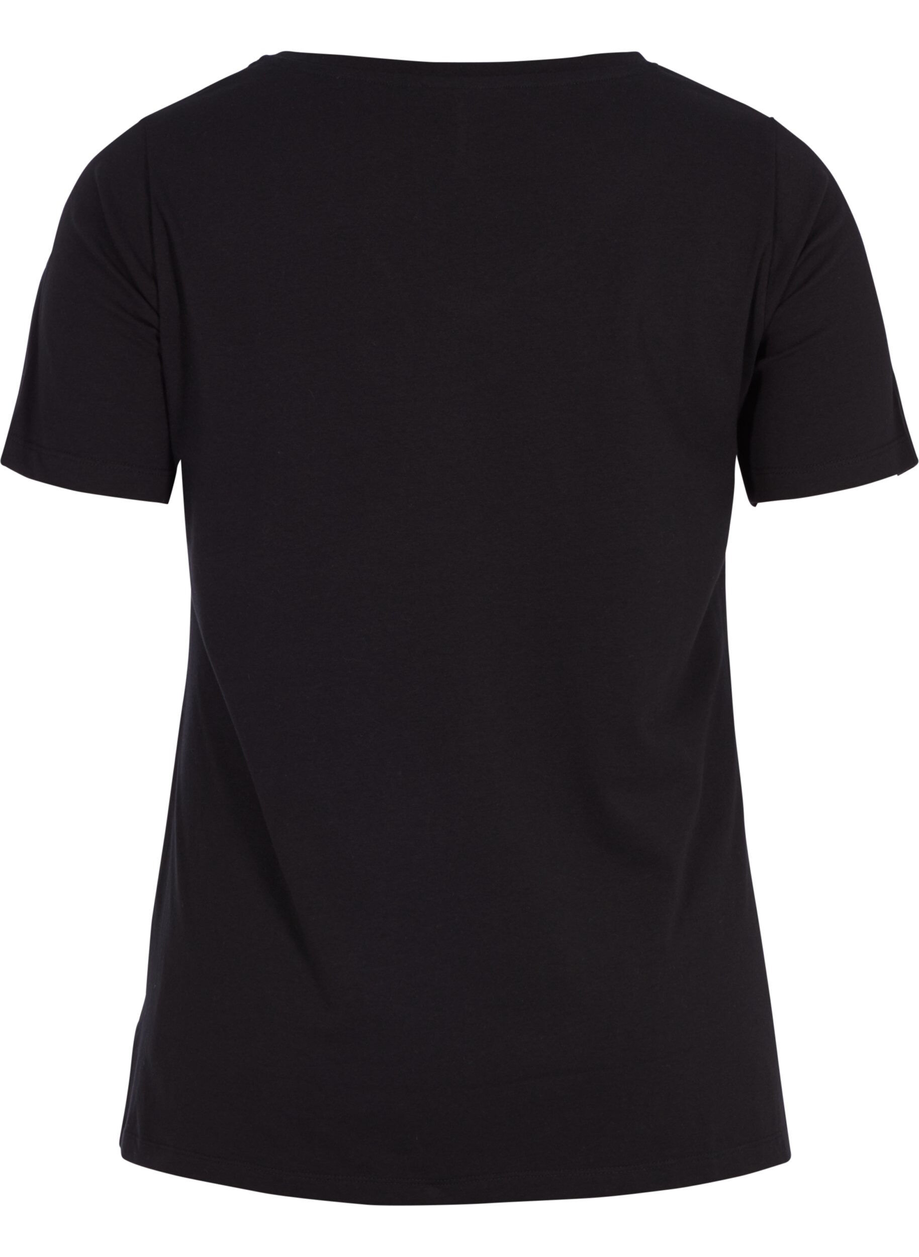 Zizzi T-shirt en coton uni basique, Noir, Packshot image number 1