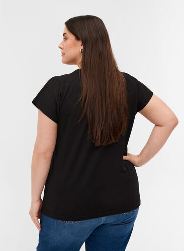 Katoenen t-shirt met kleurrijk print, Black W, Model image number 1