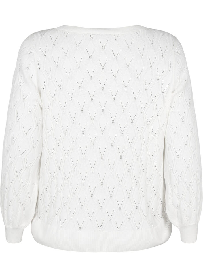Pullover met gatenpatroon en boothals	, Cloud Dancer, Packshot image number 1