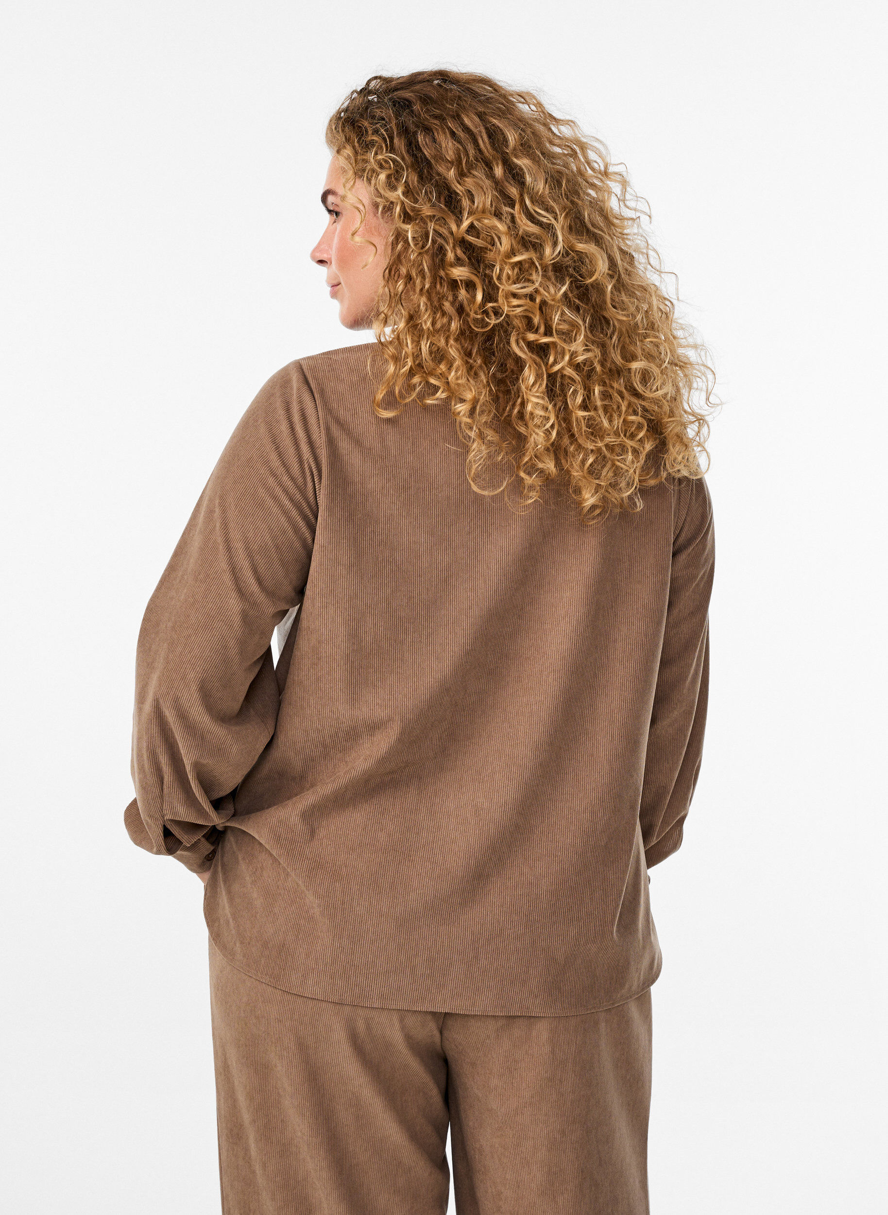 ZizziOverhemdblouse met lange mouwen in corduroy, Bruin, Model image number 2