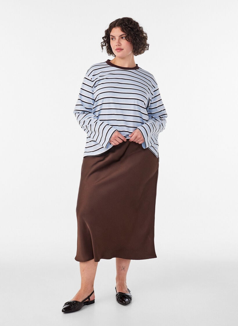 Jupe midi en satin, Marron, Model image number 0