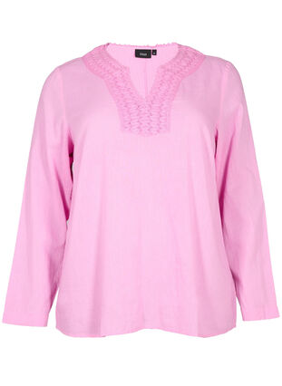 Blouse en coton avec détails en crochet, Begonia Pink, Packshot image number 0