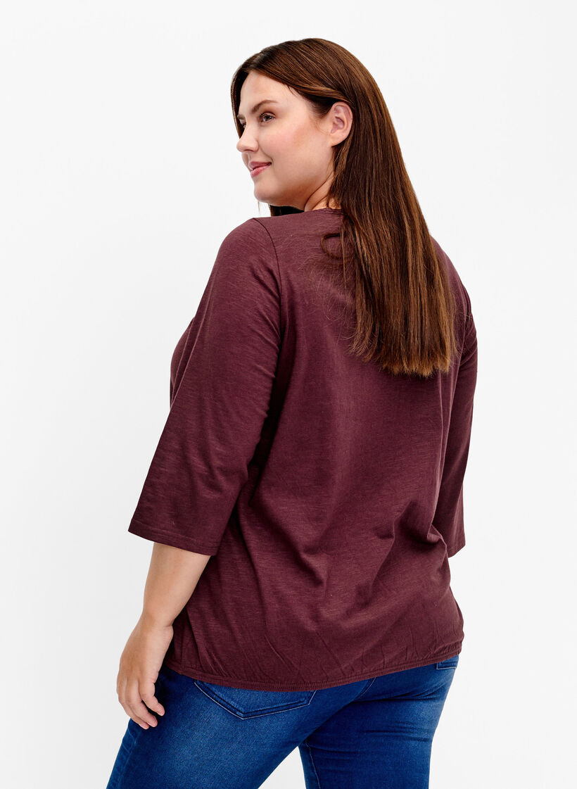 Katoenen top met 3/4 mouwen, Fudge, Model image number 1