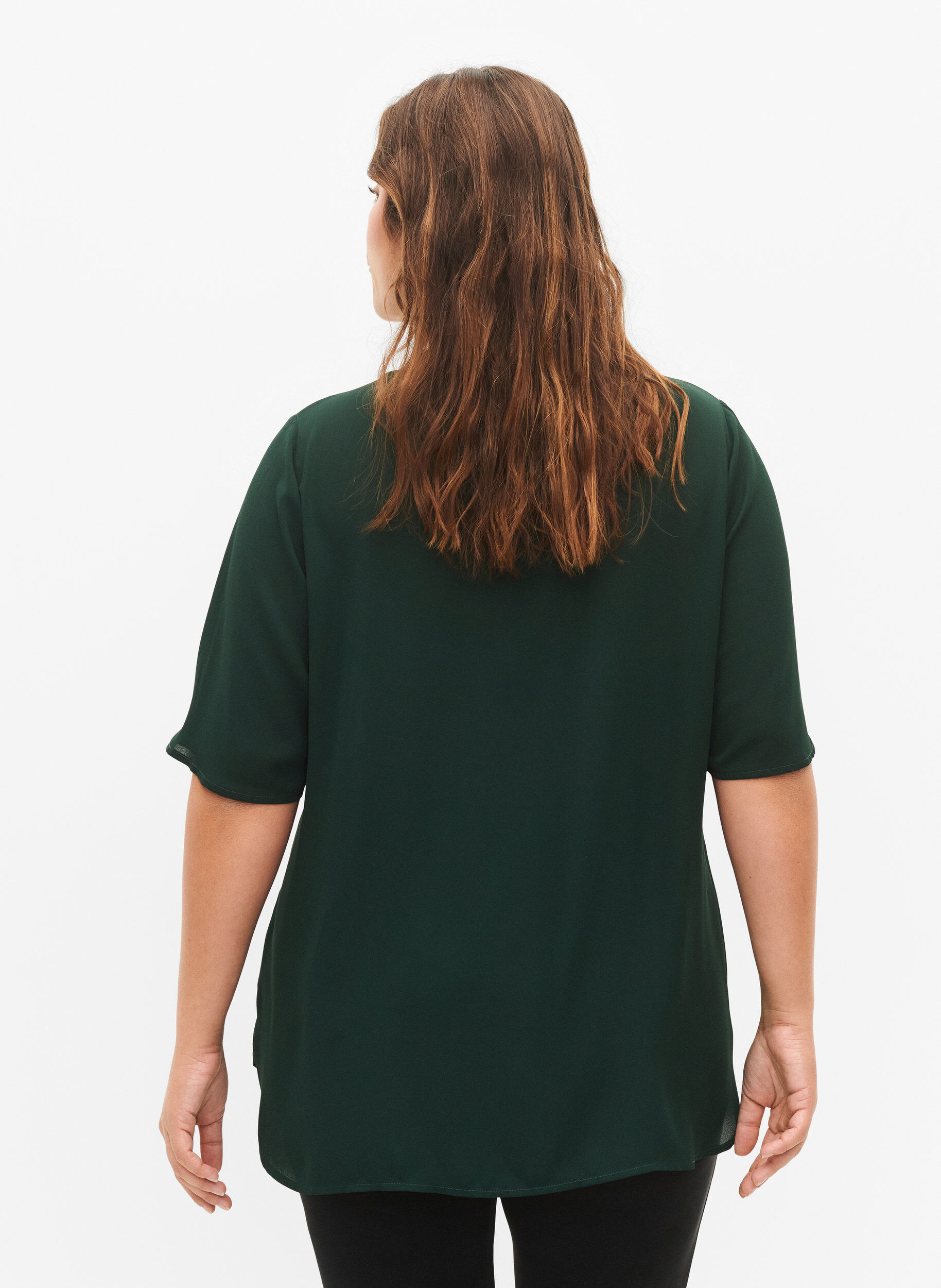 Zizzi Blouse &agrave; encolure en V avec fermeture &eacute;clair, Scarab, Model image number 1