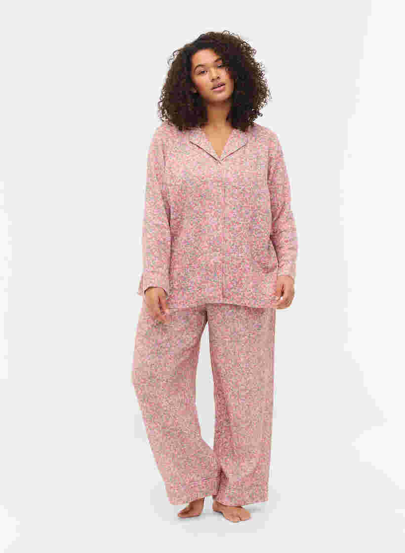 Chemise de nuit en coton avec imprimé floral, Powder Pink, Model image number 2