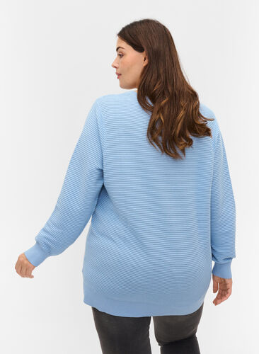 Blouse en tricot à manches longues en coton bio, Chambray Blue, Model image number 1
