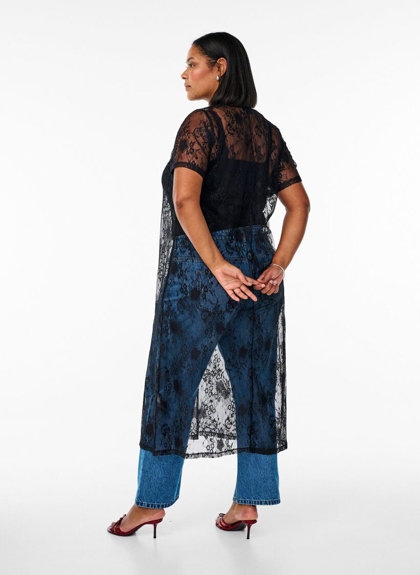 A-lijn jurk met een halflange kanten lengte, Black, Model image number 1