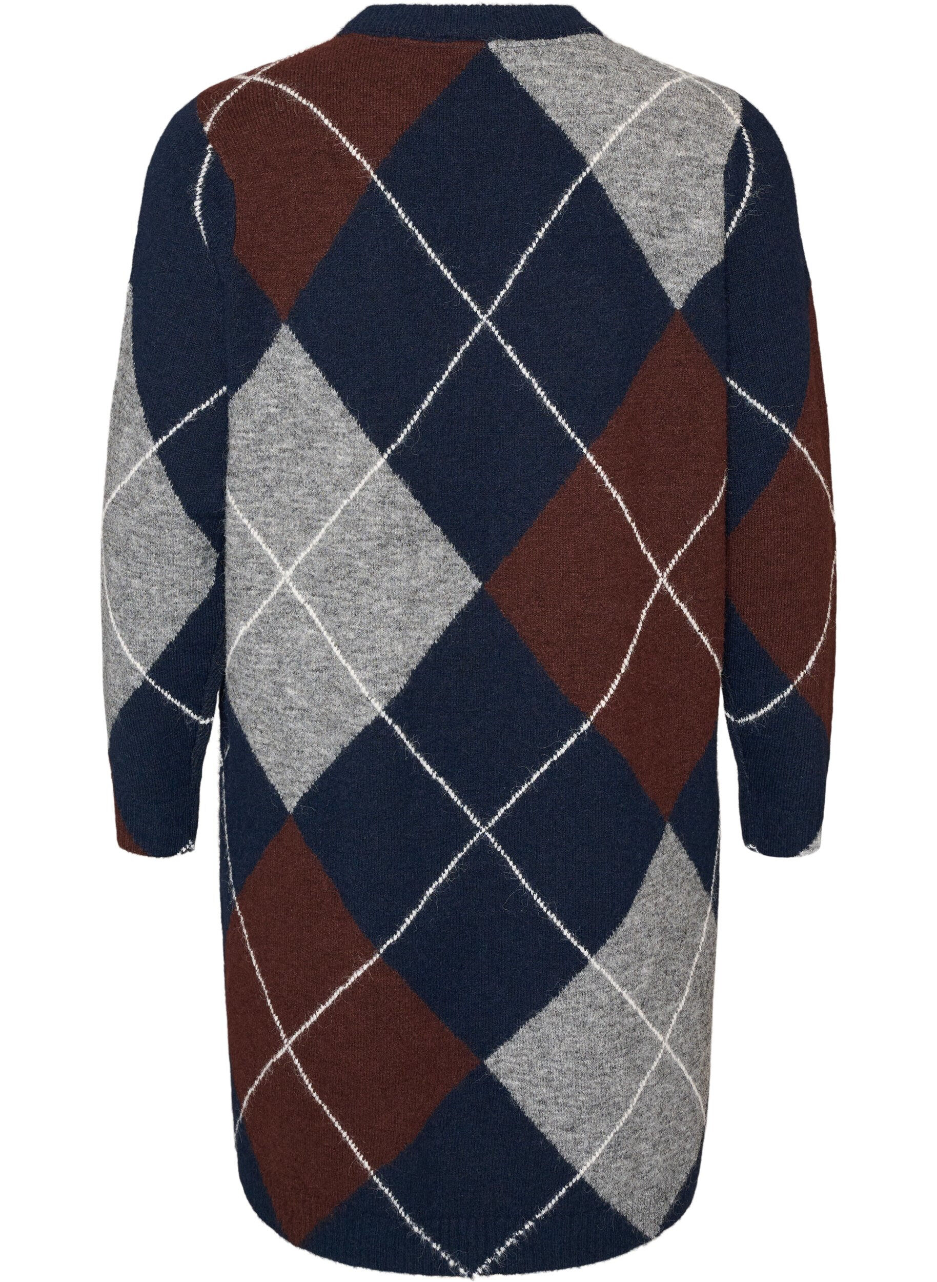 ZizziGebreide jurk met groot ruitpatroon, Blauw, Packshot image number 1