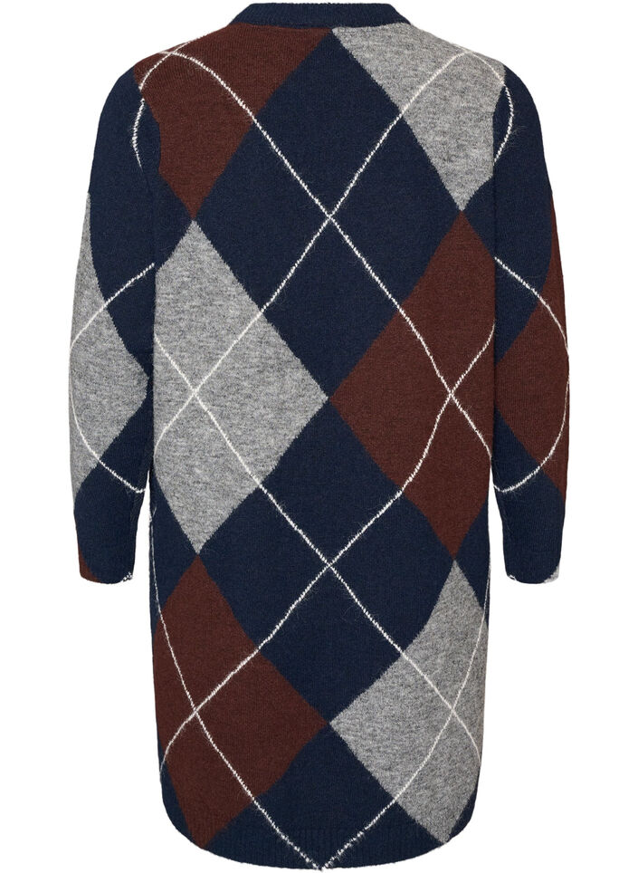Gebreide jurk met groot ruitpatroon, Blauw, Packshot image number 1
