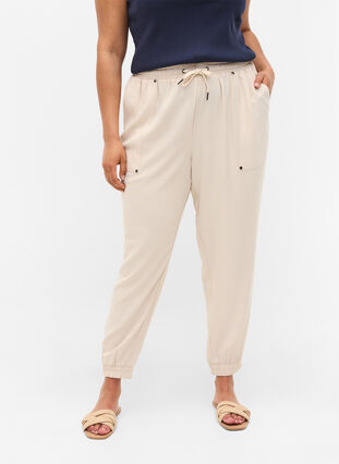 Pantalon avec poches et ourlet élastique, Warm Sand, Model image number 2