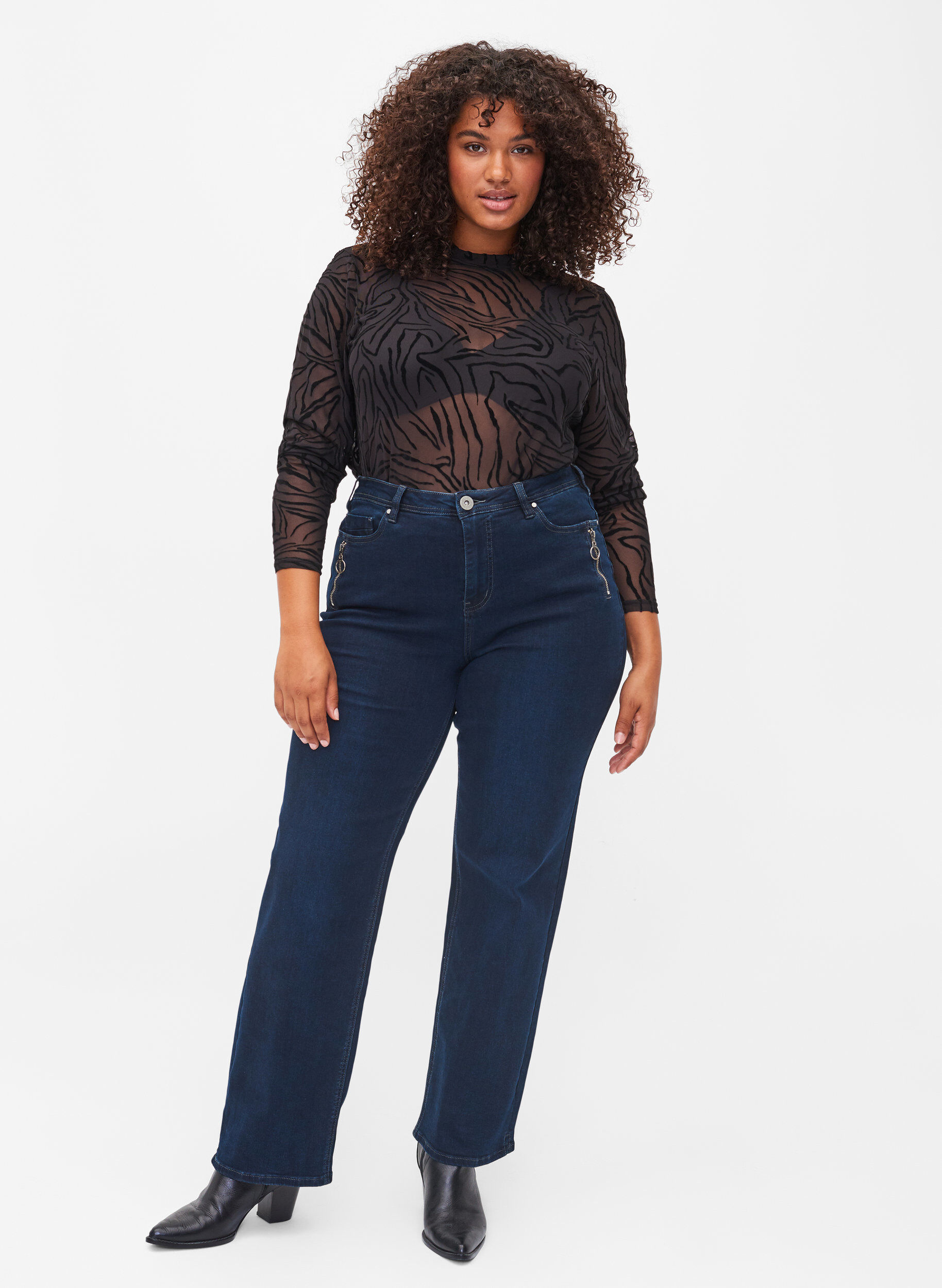 H&M Hoge taille broek blauw-bruin volledige print casual uitstraling Mode Broeken Hoge taille broeken 