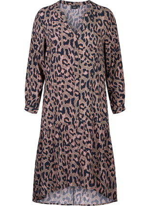 Midi-jurk met print in viscose, Ivy Green Leopard, Packshot image number 0