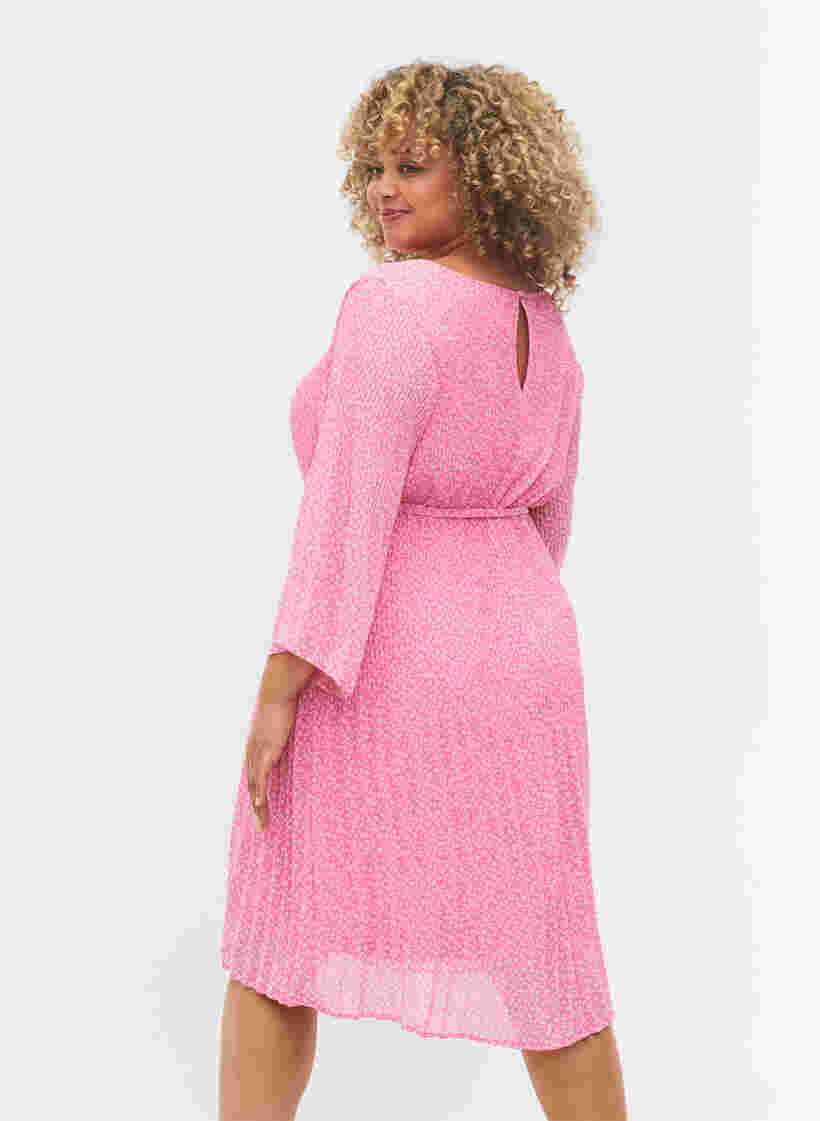 Geplooide jurk met strikceintuur, Pink Ditzy Flower, Model image number 1