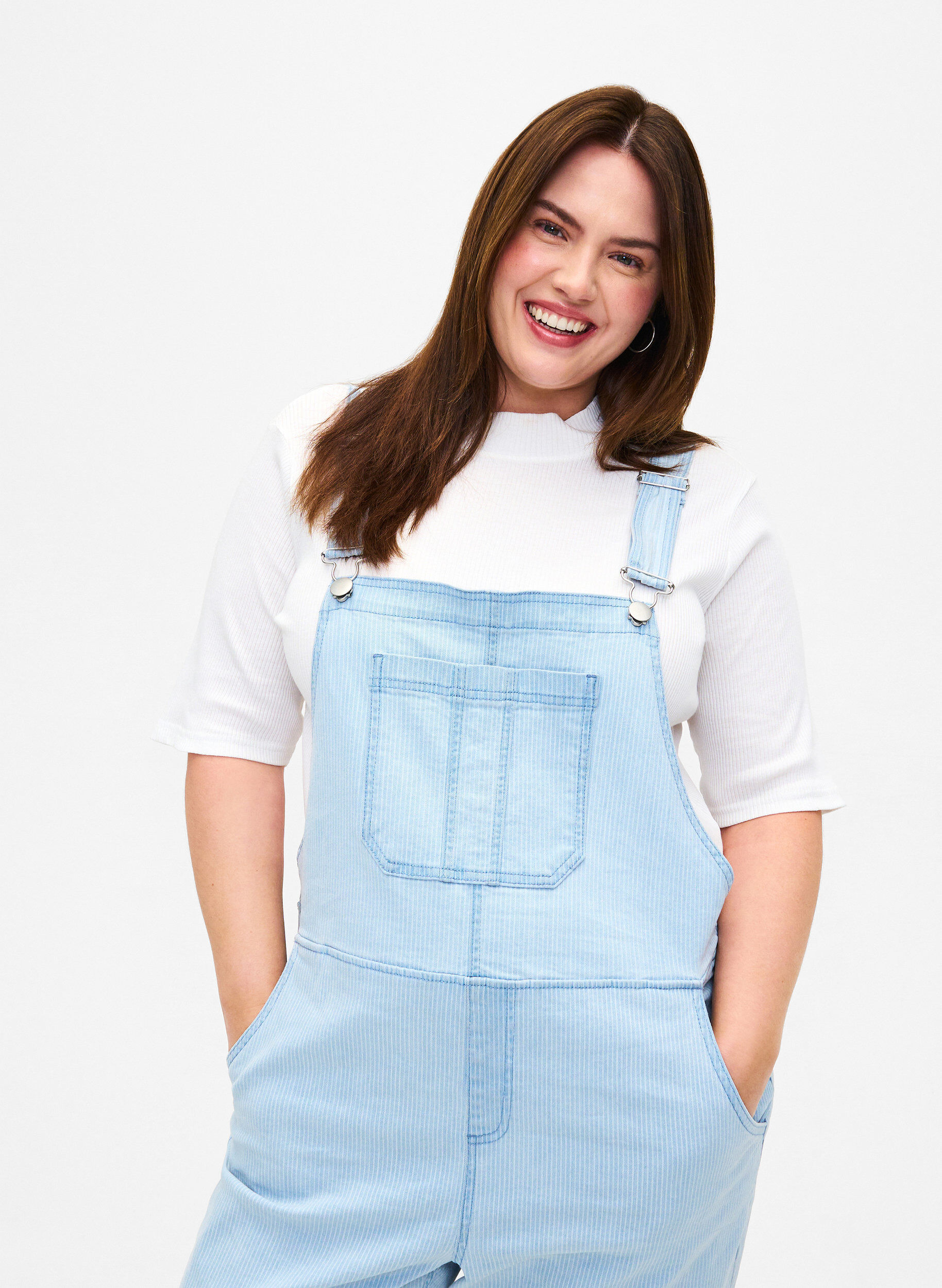 ZizziGestreepte denim overall, L. Blue Denim Stripe, Model image number 2