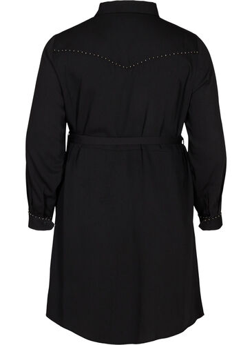 Blouse jurk met tailleriem en klinknagels, Black, Packshot image number 1