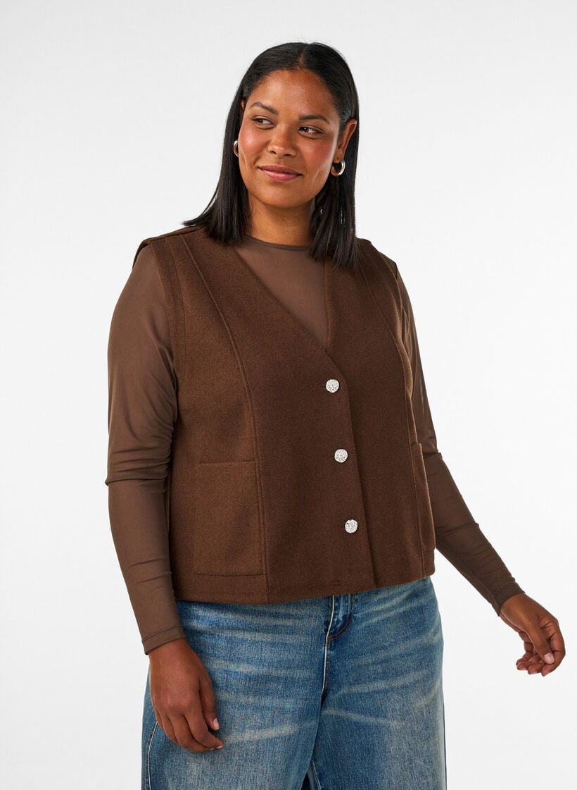 Mesh blouse met lange mouwen, Bruin, Model image number 0