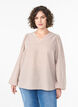 Blouse met V-hals en kleine ruitjes, Beige, Model image number 0