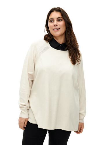 Gebreide blouse met raglanmouwen, Birch Mel., Model image number 0