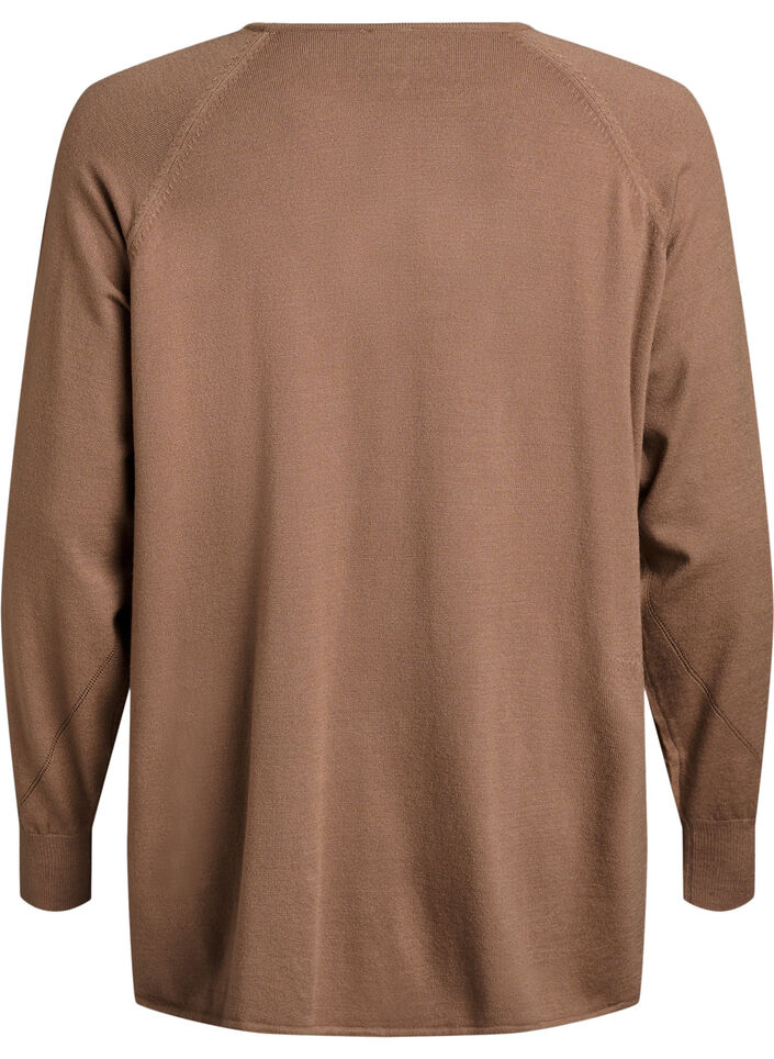 Breigoed blouse met ronde hals en gebreid patroon, Bruin, Packshot image number 1