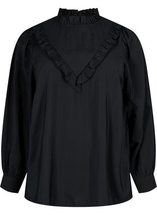Viscose blouse met franjes., Black, Packshot image number 0
