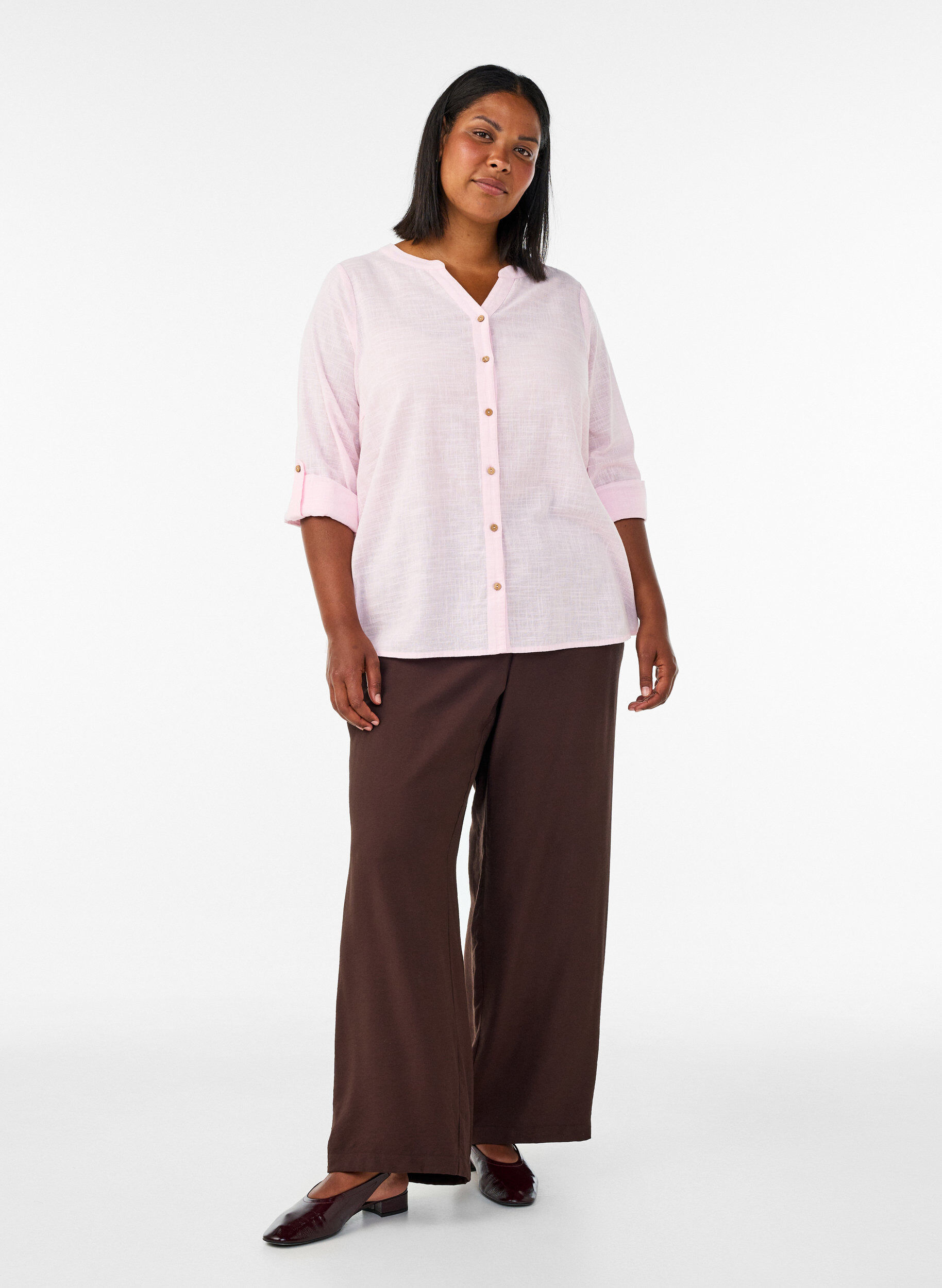 ZizziKatoenen blouse met een V-hals, Roze, Model image number 1