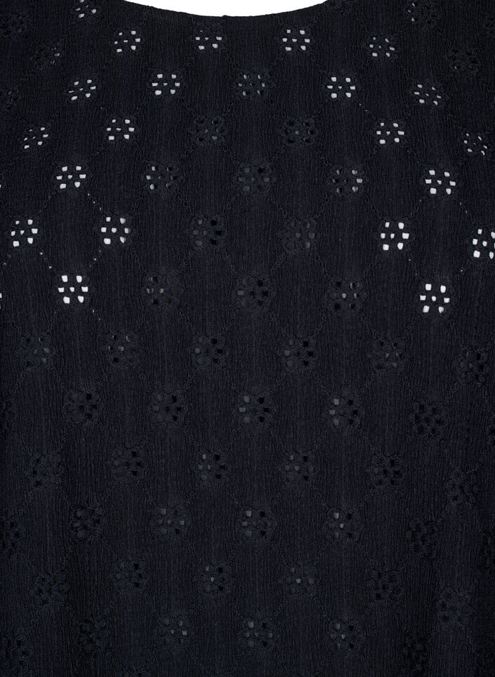 Blouse met korte mouwen en gaatjespatroon, Black, Packshot image number 2