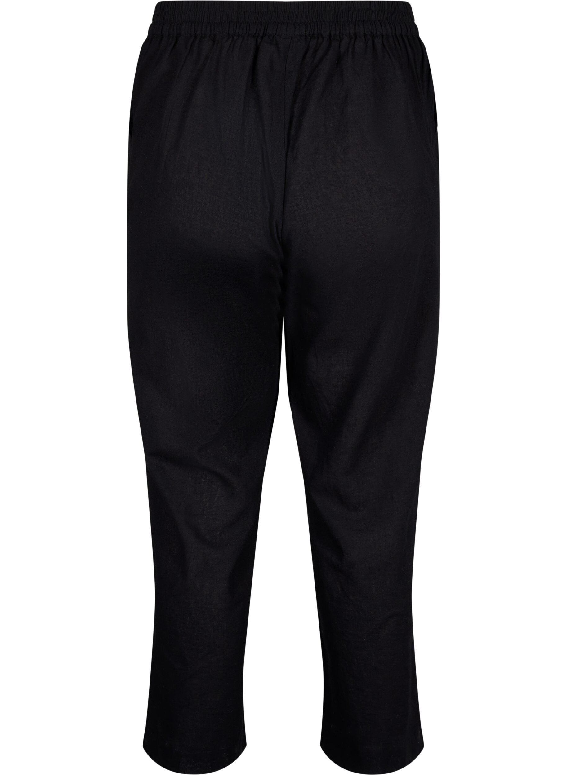 Zizzi Pantalon ample en lin et coton m&eacute;lang&eacute;s, Black, Packshot image number 1