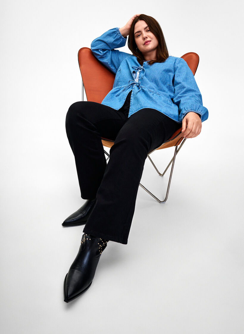 Denim peplum blouse met striksluiting, Light Blue Denim, Image image number 0