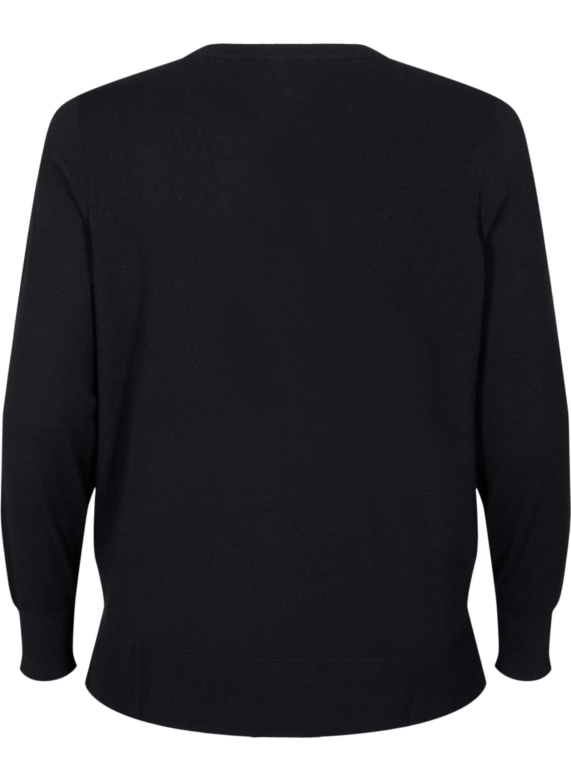 ZizziGebreide blouse met lange mouwen en een spleet, Zwart, Packshot image number 1