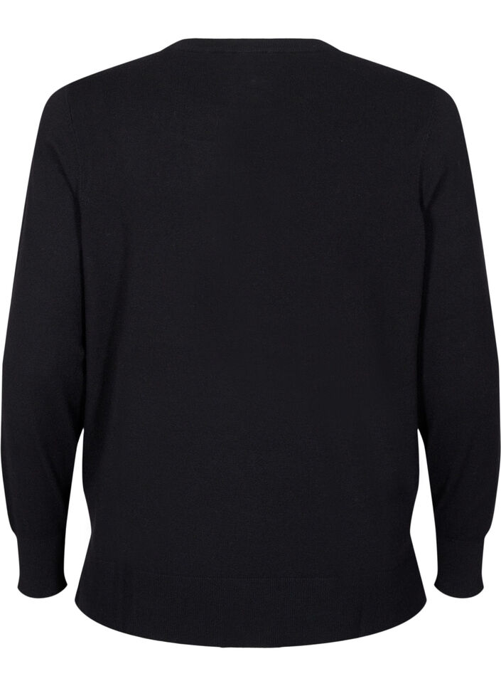 Chemisier à manches longues en maille avec fente, Noir, Packshot image number 1