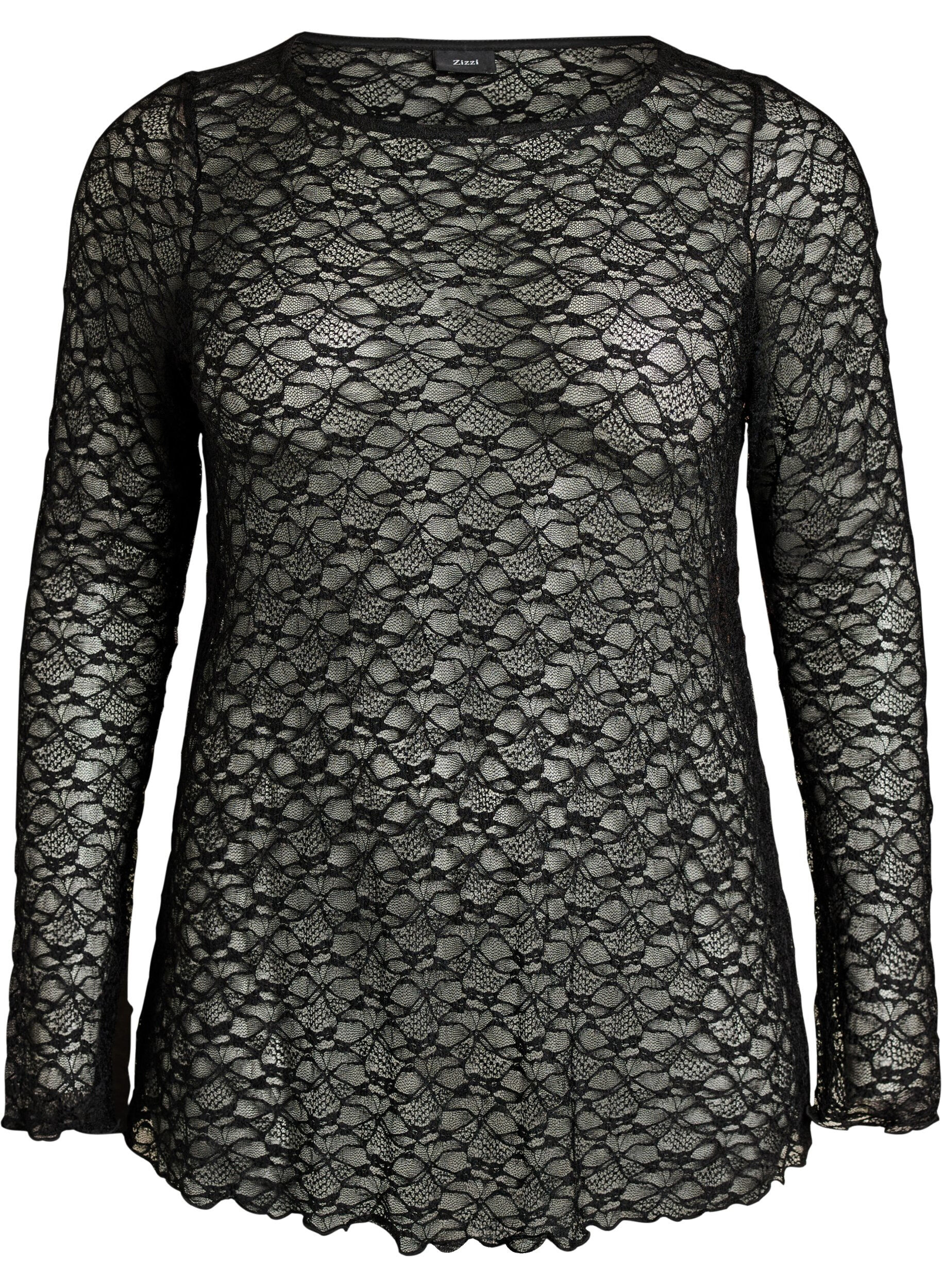Blouse met lange mouwen van doorschijnend kant