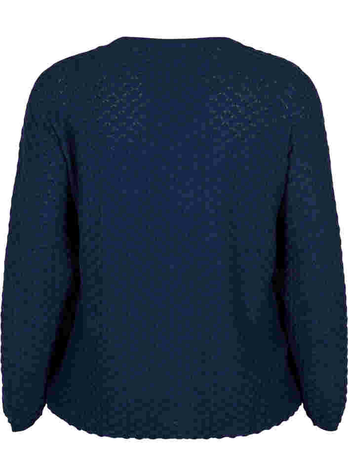 Gebreide top met patroon en v-halslijn, Navy Blazer, Packshot image number 1
