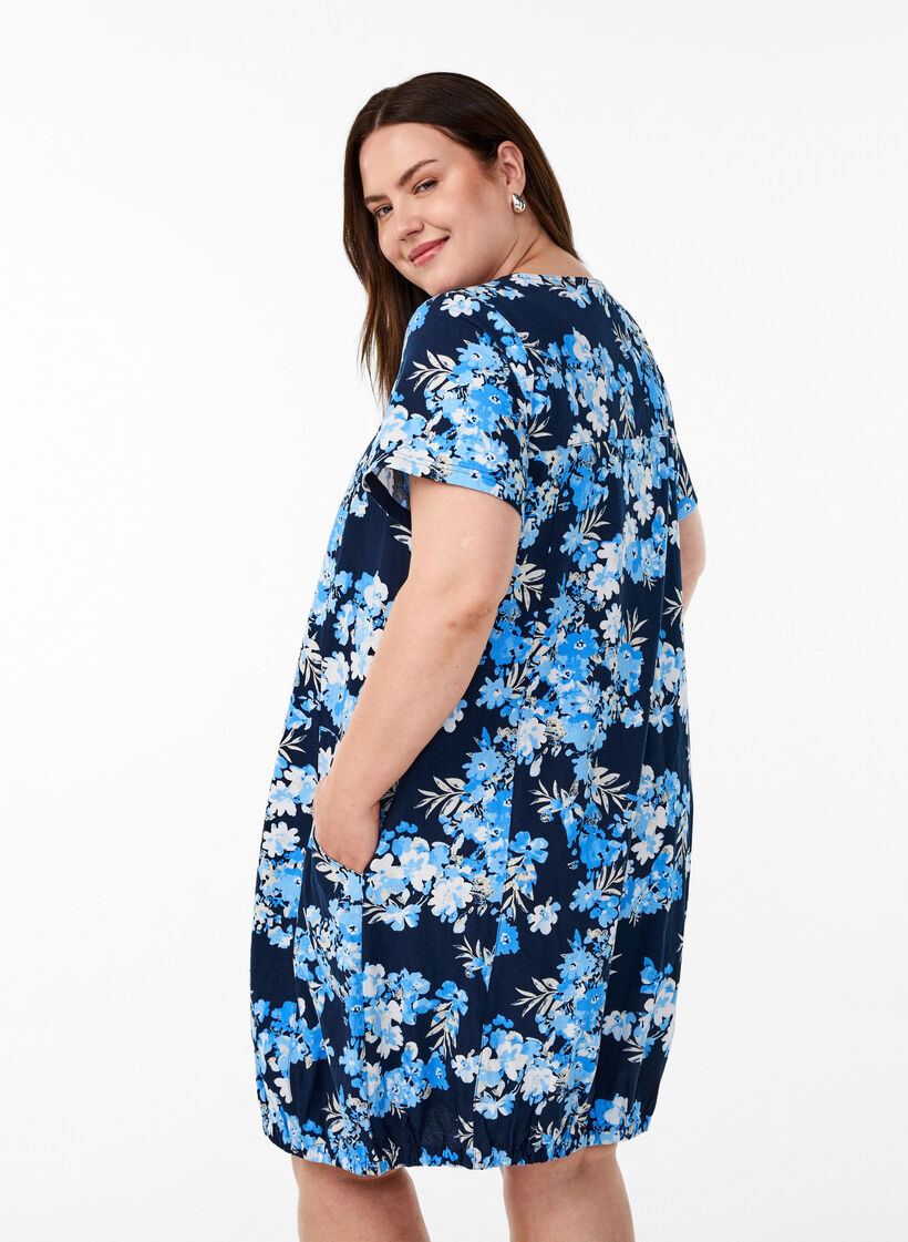 Robe en coton &agrave; manches courtes avec imprim&eacute;, Bleu, Model image number 2