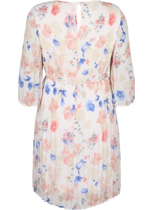 Robe plissée imprimée avec lien à nouer, White/Blue Floral, Packshot image number 1