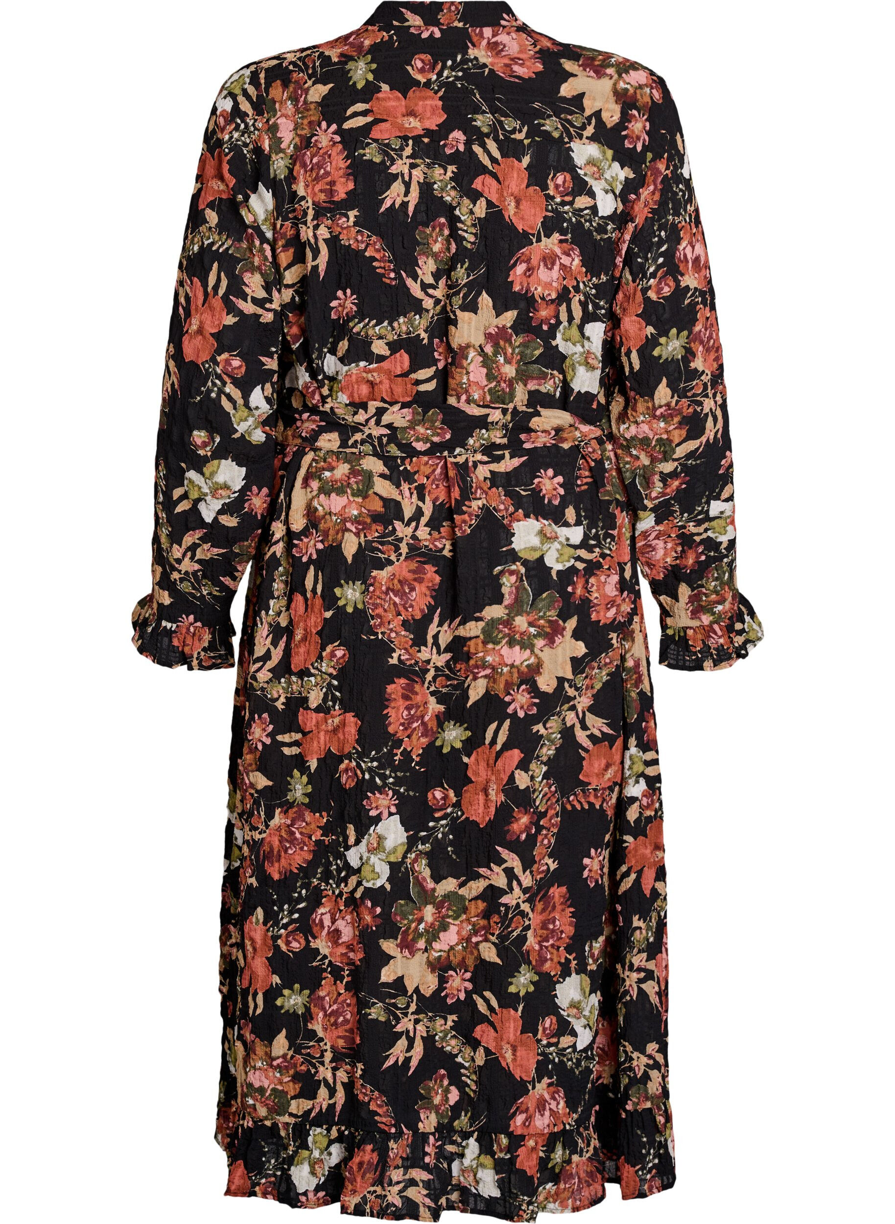 ZizziMidi-jurk met bloemenprint en afneembare strikceintuur, Zwart, Packshot image number 1