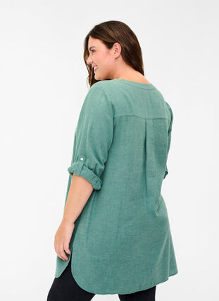Chemise à col V et poches, Balsam Green, Model image number 1