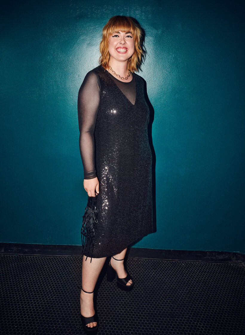 Robe à paillettes à manches longues, Black, Image image number 0