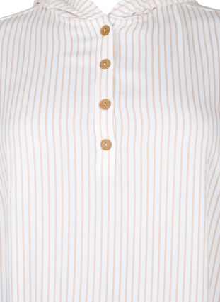 Tunique à manches courtes en viscose avec capuche, White Natural Stripe, Packshot image number 2