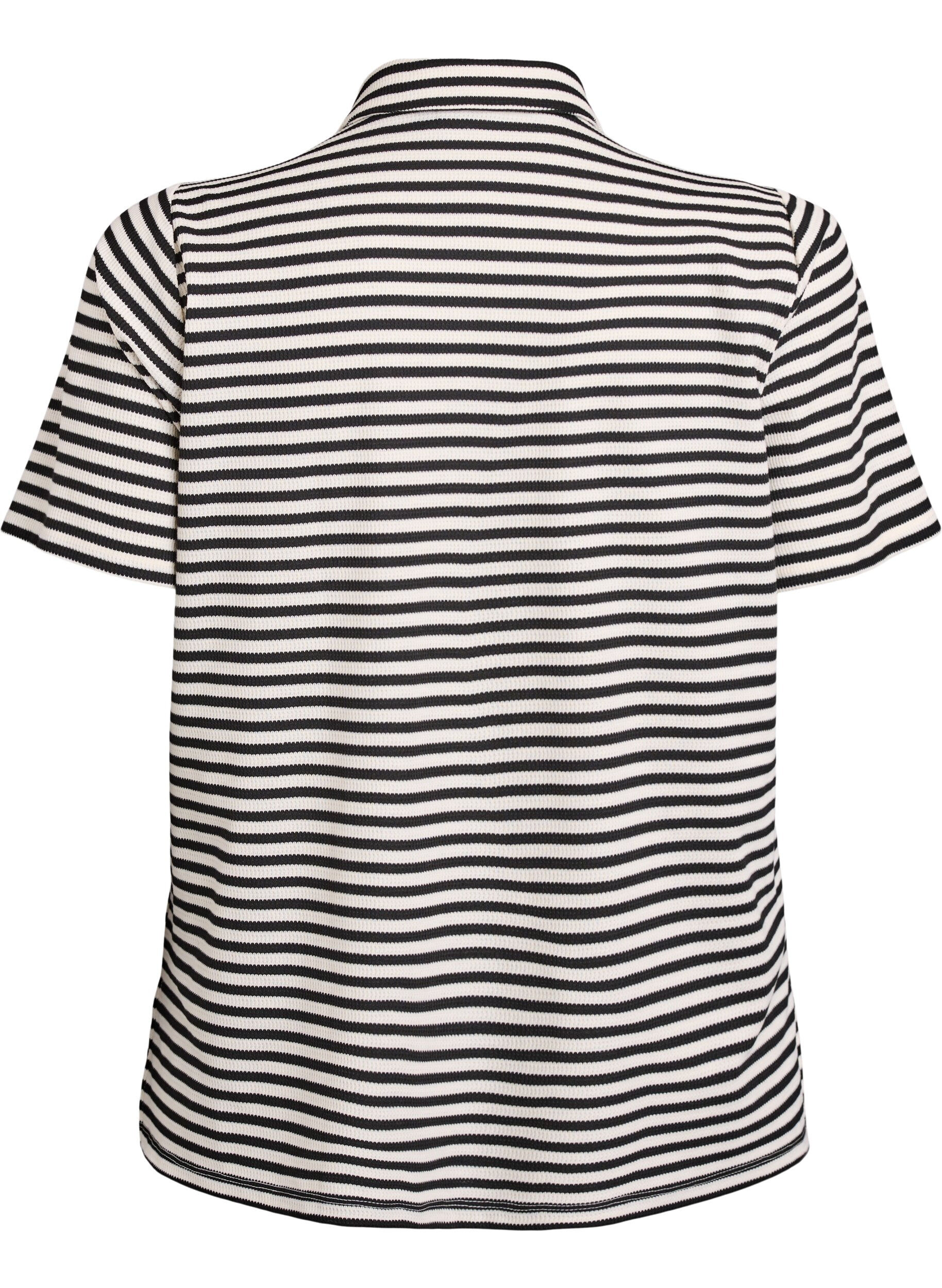 ZizziGestreept poloshirt met korte mouwen, Zwart, Packshot image number 1