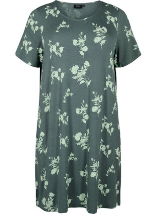 Chemise de nuit à manches courtes en viscose avec imprimé, Balsam Green AOP, Packshot image number 0