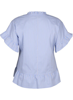 Gestreepte blouse met peplum en ruches, Blue Stripe, Packshot image number 1